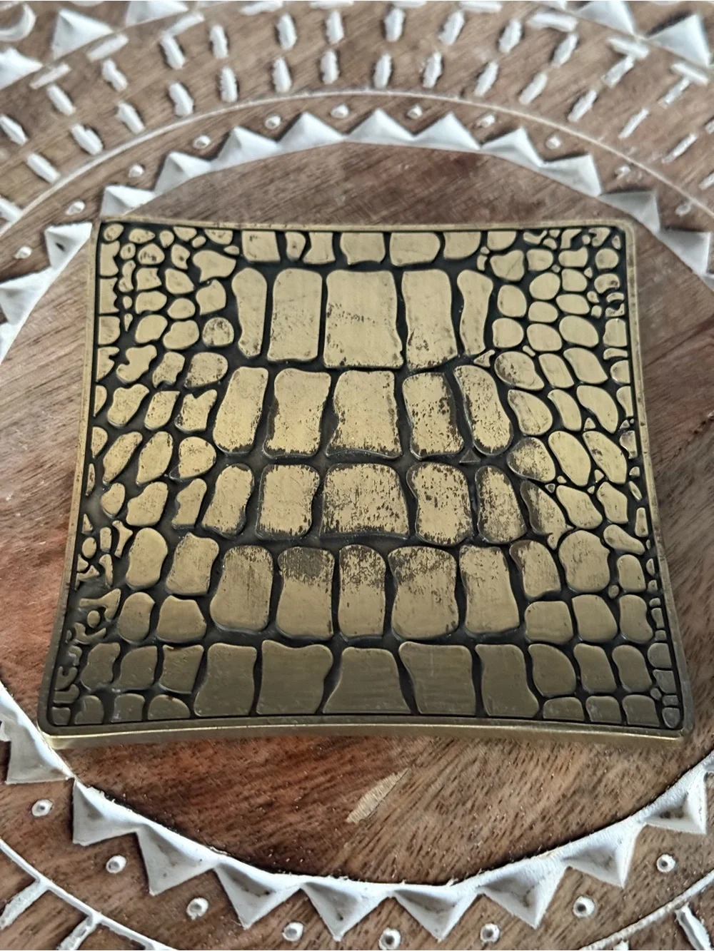 L’Objet Crocodile Gold Coasters Set of 4 Antiqued Brass 24K Accents